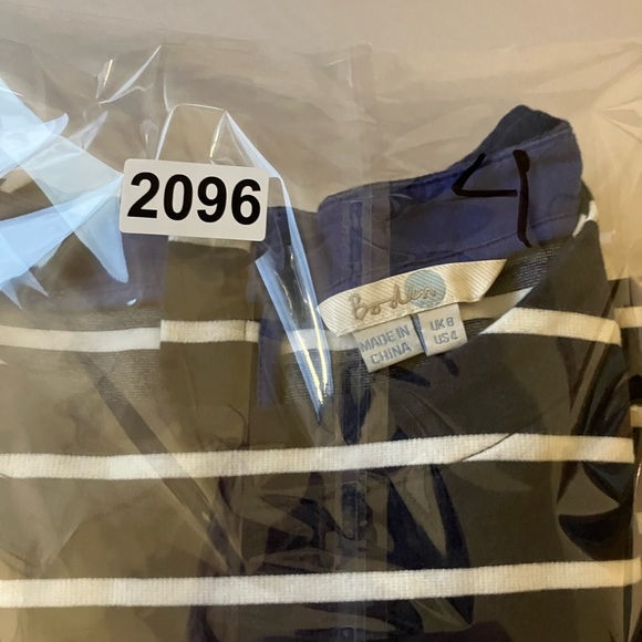 Boden Sz 4 Dress Long Sleeves Striped Blue Casual Midi Length zip back - Picture 7 of 7